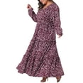 thumbnail image 4 of Plus Size Women's Polka Dots Long Maxi Dress Lantern Sleeve Ruffle Hem Flowy Boho Dresses 4X Dark Red, 4 of 6