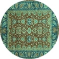 thumbnail image 1 of Ahgly Company Indoor Round Oriental Turquoise Blue Traditional Area Rugs, 4' Round, 1 of 4