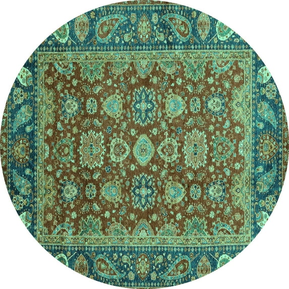 Ahgly Company Indoor Round Oriental Turquoise Blue Traditional Area Rugs, 4' Round