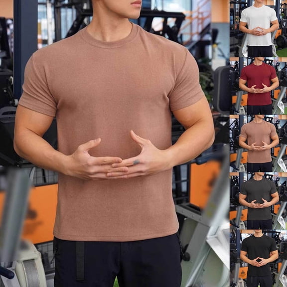 Mens T-Shirts Short Sleeve Pack Round Neck Athletic Running Gym Workout Tee Shirt Novelty Undershirt Cotton Tops Fashion Casual Plain Short Sleeve (Grey,M)