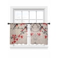 thumbnail image 7 of Vintage Red Floral Sheer Curtains 54 Inch Length 2 Panels Set, Farmhouse Birds Botanical Voile Window Treatment Rod Pocket Short Kitchen Curtains Drapes for Bedroom 52"x54"x2, 7 of 7