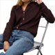 thumbnail image 2 of Suéter de Cuello de Solapa para Mujer, Chaqueta de Punto con Botones y Abertura Frontal, Cárdigan de Larga con Botones Color Café S, 2 of 8