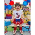 thumbnail image 5 of Loicainy Infant Baby Girl 4th of July Clothes Set 3 6 9 12 18 Months Letter Bow Print Short Sleeves Romper and Layered Ruffles Shorts Cute Headband Socks 5Pcs Outfits, 5 of 9