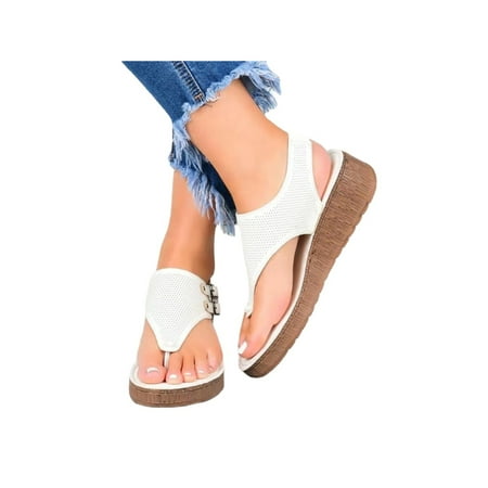 

Audeban Womens Beach Wedge Sandals Casual Low Heel Flip Flops Toe Post Platform Shoes