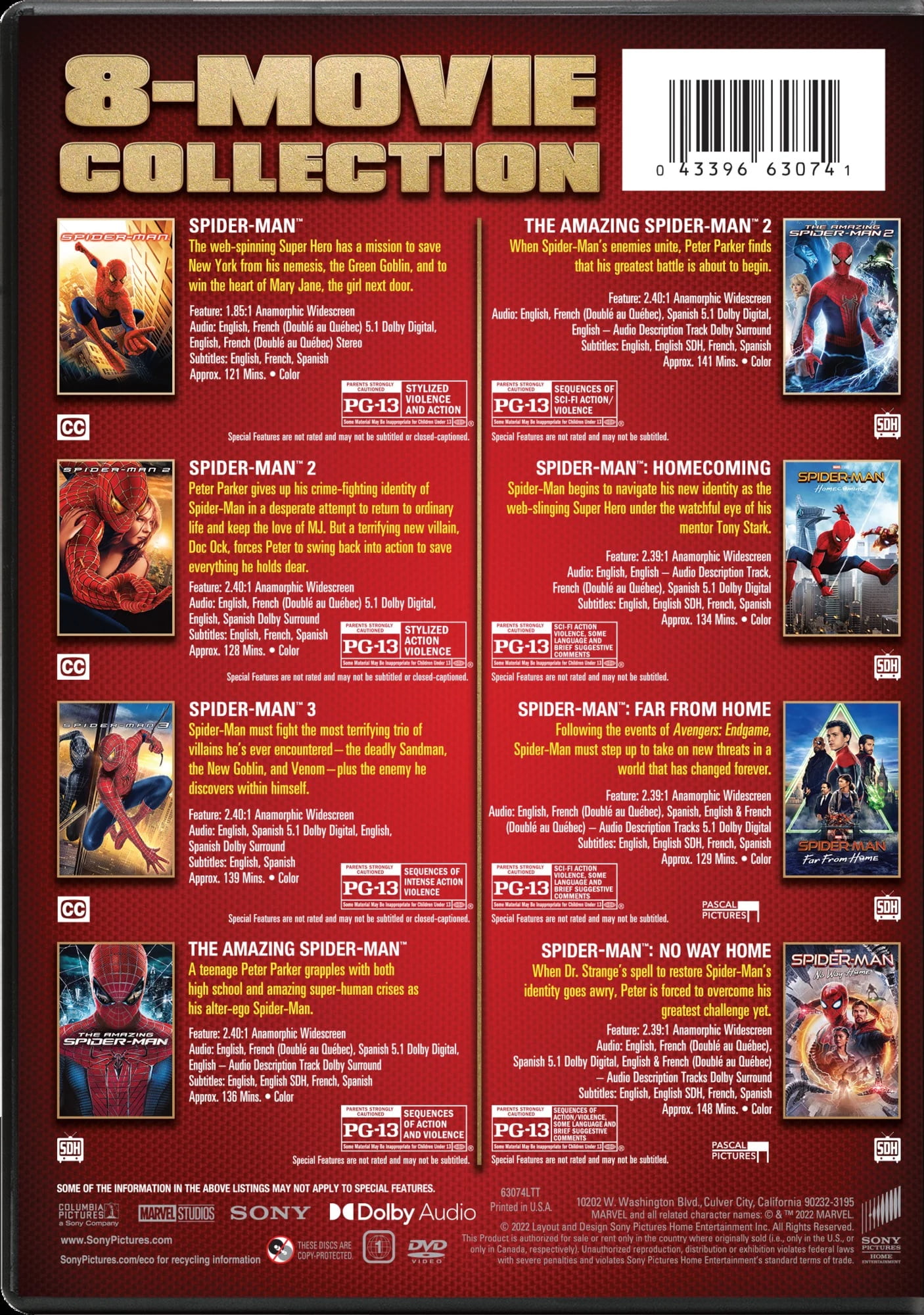 Spider-Man: 8-Movie Collection (DVD), Sony Pictures, Action & Adventure