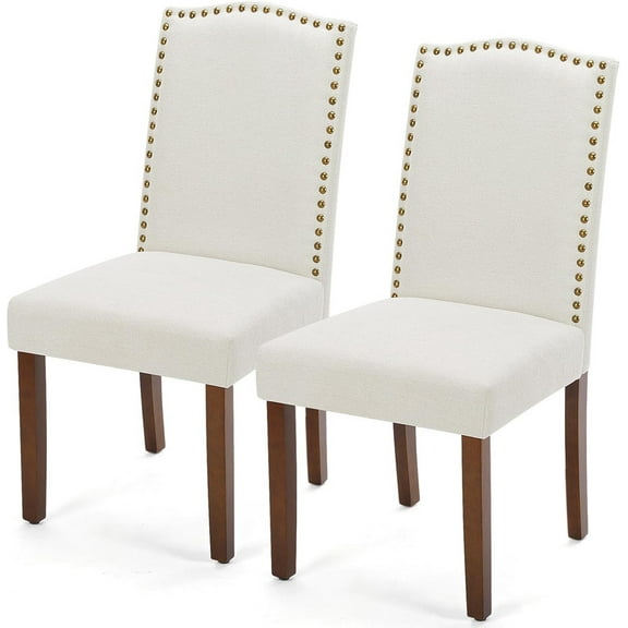 Sybels Set of 2 Modern Dining Chairs with Padded Leather Seat and Wooden Legs for Living Room, Dining Room, Beige