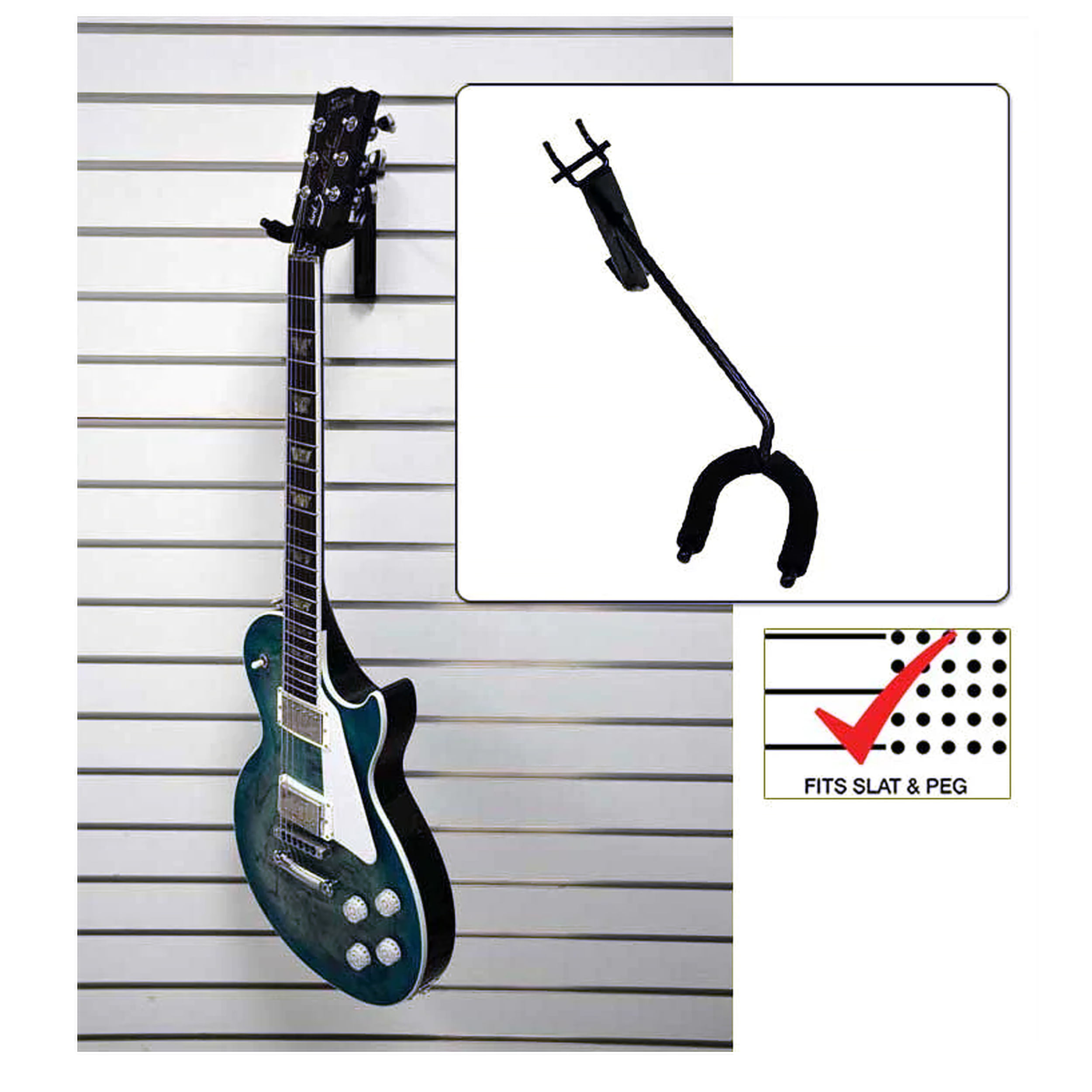 D'Luca 11" Fixed Angle Left Facing Guitar Hanger Fits Slatwall And Peg Wall