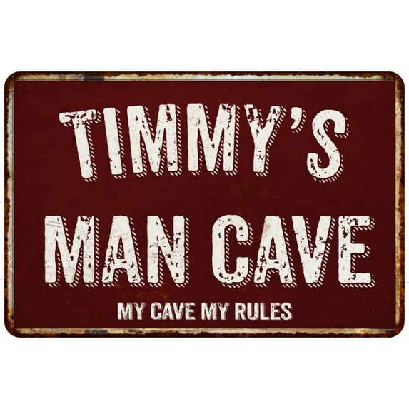 TIMMY'S Man Cave Sign Garage Mancave Decor Accessories Signs Vintage Retro Rustic Tin Wall Art Name Home Beer Dads Gift 8 x 12 Matte Finish Metal 108120003232