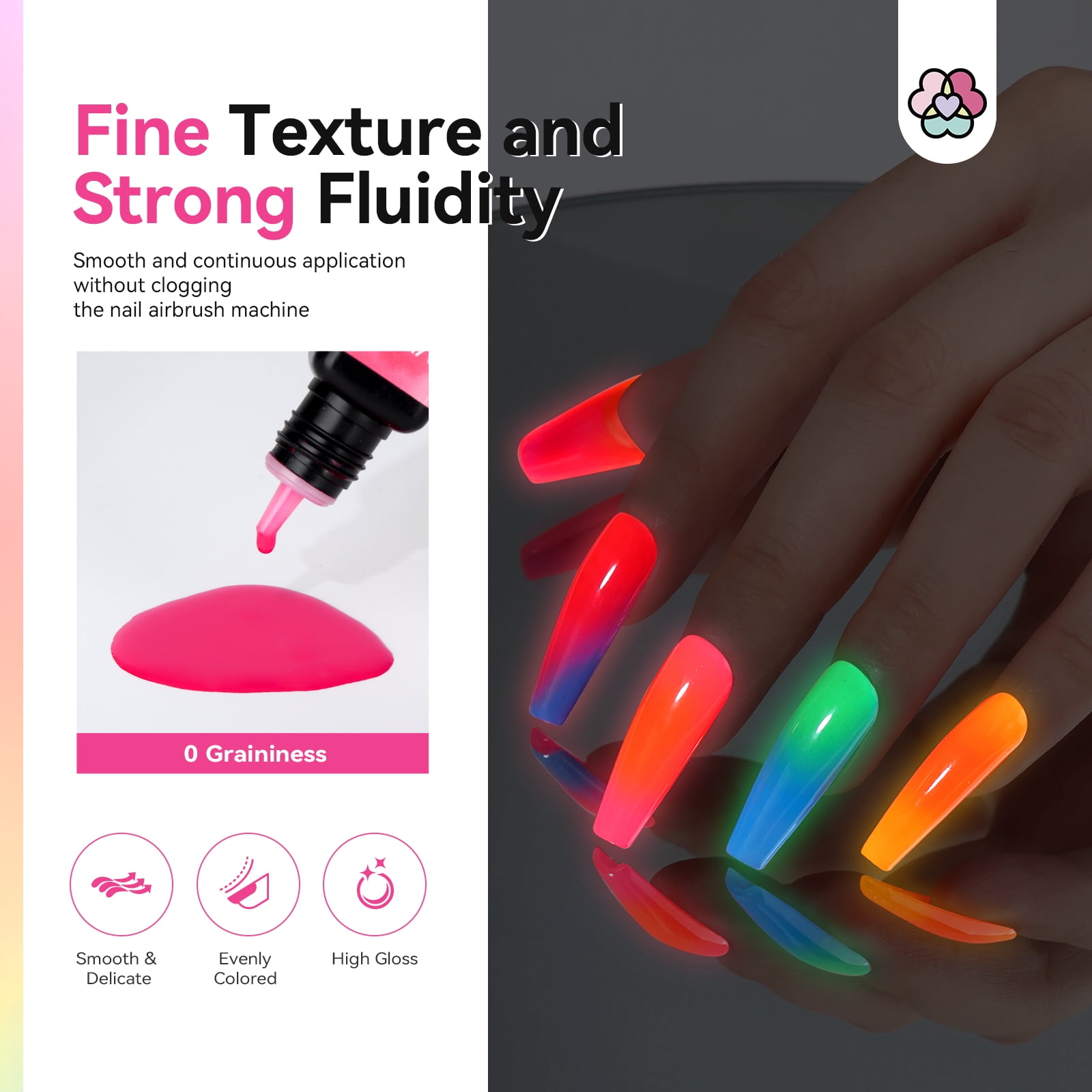 SAVILAND Airbrush Gel Nail Polish: No Dilution Fluorescent Airbrush Nail Polish Shine All Night Long, 12 Colors Glows in The Dark for Nails French Manicure DIY Nail Salon, Gifts & Party & Bar Social