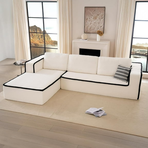 Vorthio 121" Oversized Modular Sectional Sofa, Cloud Couch with Chaise, L Shaped Boneless Couches for Living Room, No-Assembly (Right Facing Chaise,White)