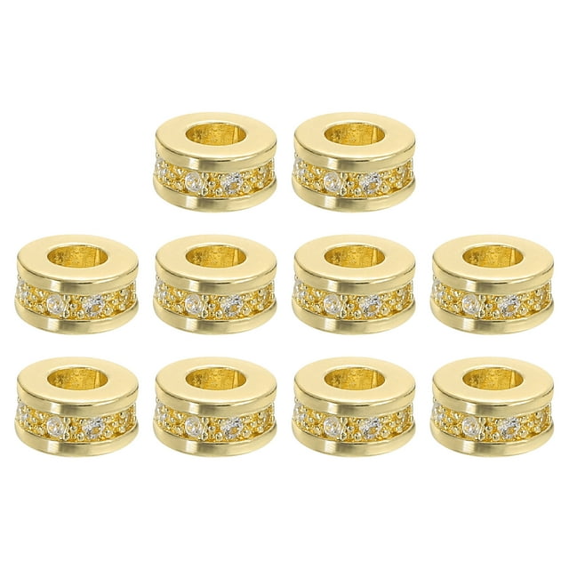 Unique Bargains Perles d'Espaceur de Charme de Bague Ronde 10Pcs 8mm - Perles d'Espaceur Rondes de Pavé de Zircon pour la Fabrication de Bijoux (Blanc - Or)