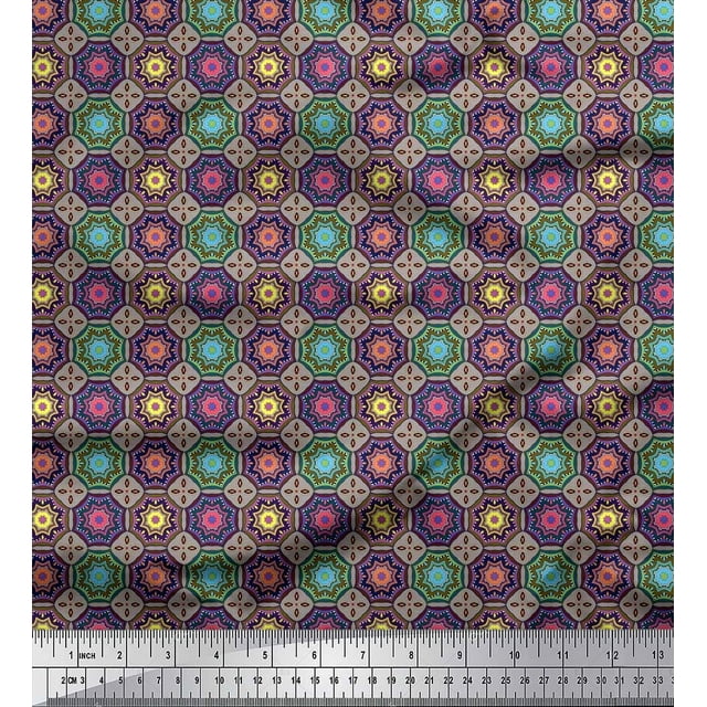 Soimoi Poly Georgette Fabric Floral Mandala Printed Fabric 1 Yard 52 Inch Wide
