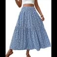 thumbnail image 1 of Falda Midi de Cintura Alta Elástica para Mujer, Informal, de Verano, , con Volantes, Estampado Floral, Corte A. Flor Azul M, 1 of 8