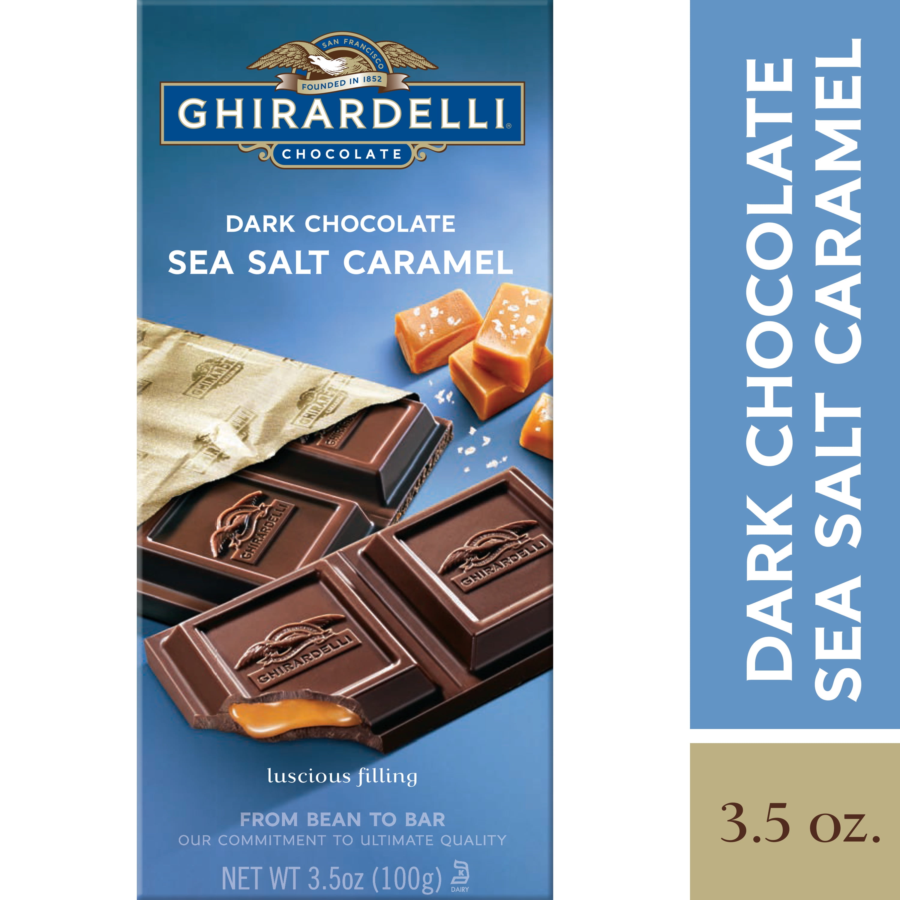 GHIRARDELLI Dark Chocolate Bar with Sea Salt Caramel Filling, 3.5 Oz