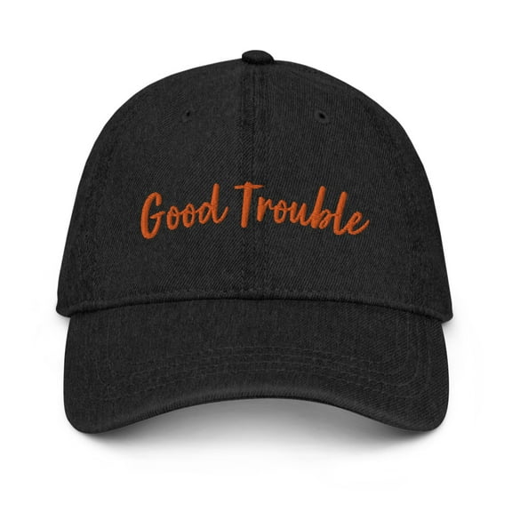 Good Trouble Embroidered Denim Hat Orange (Black)