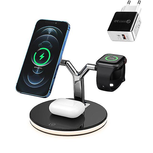 Base De Cargador Inalámbrico Magnético De Soporte De Escritorio 15w Para Iphone 12pro Max 11 Xs Max Apple Watch 6 Estación De Carga Inalámbrica Qi Rápida - Negro-Enchufe De La UE Kuyhfg Bienvenido a Kuyhfg