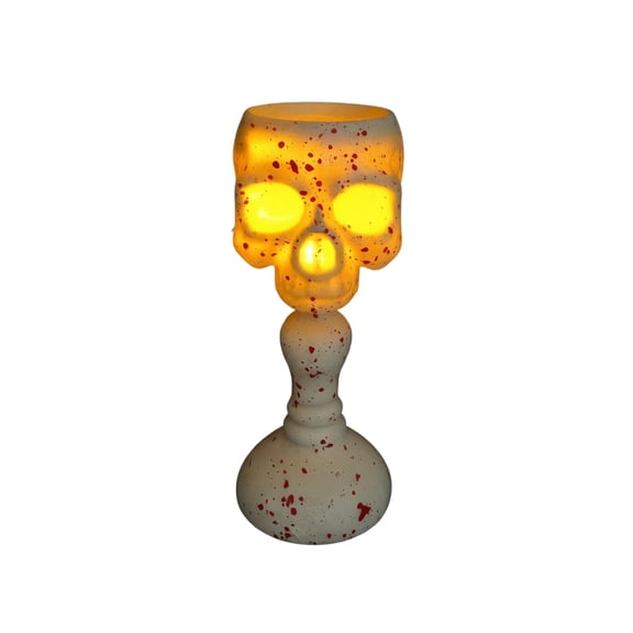 Gardjoe Skull Candle Holder Lamp for Halloween Party Atmosphere Decor, Spooky Glowing Resin Figurine Tabletop Ornament for Haunted House Display