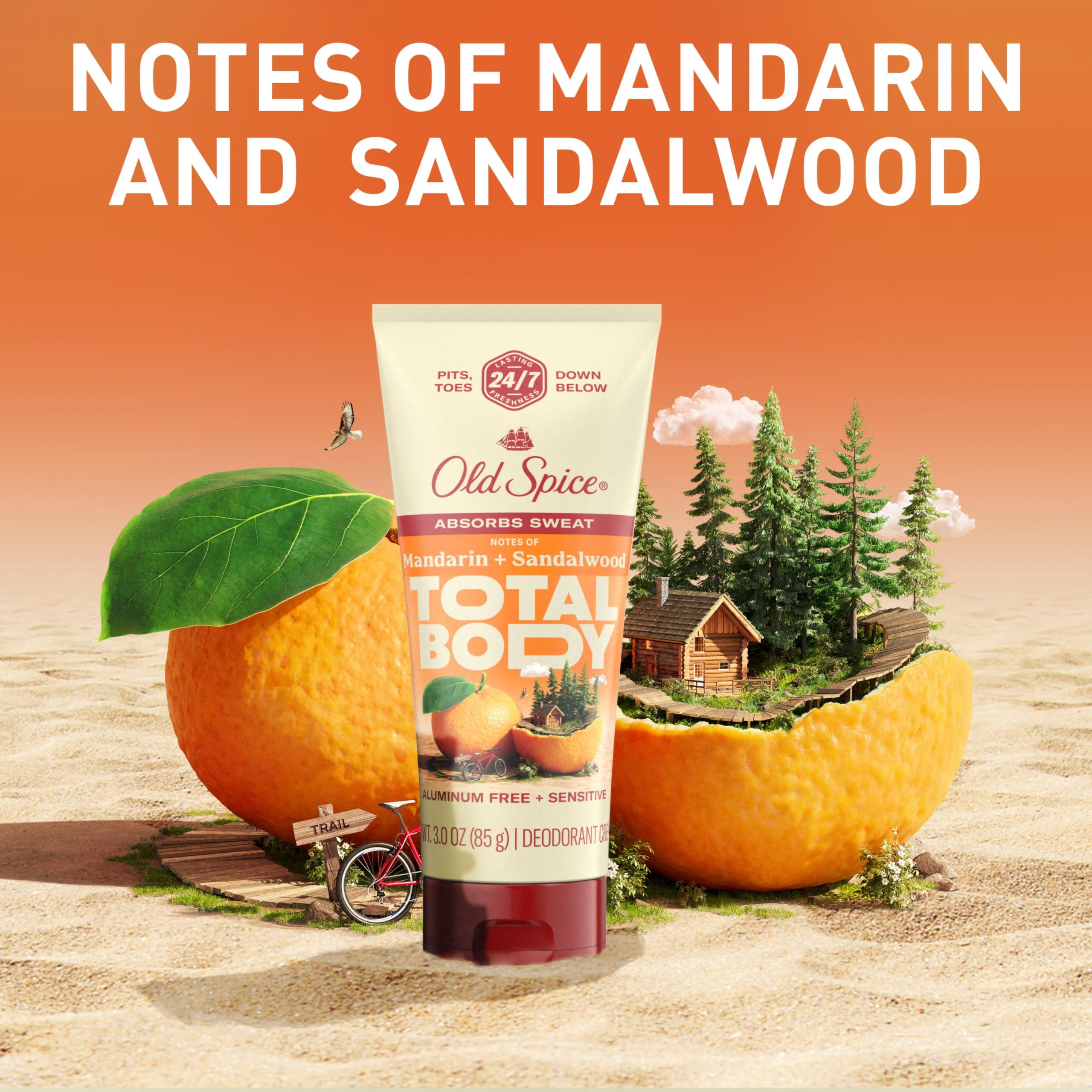 (4 pack) Old Spice Aluminum Free Total Body Deodorant Cream For Men, Mandarin and Sandalwood, 3 oz