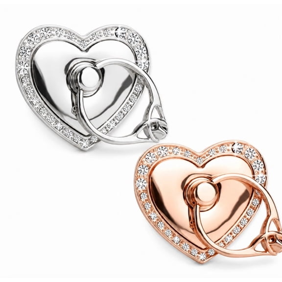 2 Pack Heart Shaped 360° Rotating Phone Ring Holders, Finger Grip and Kickstand for Compatible Smartphones, TIKA