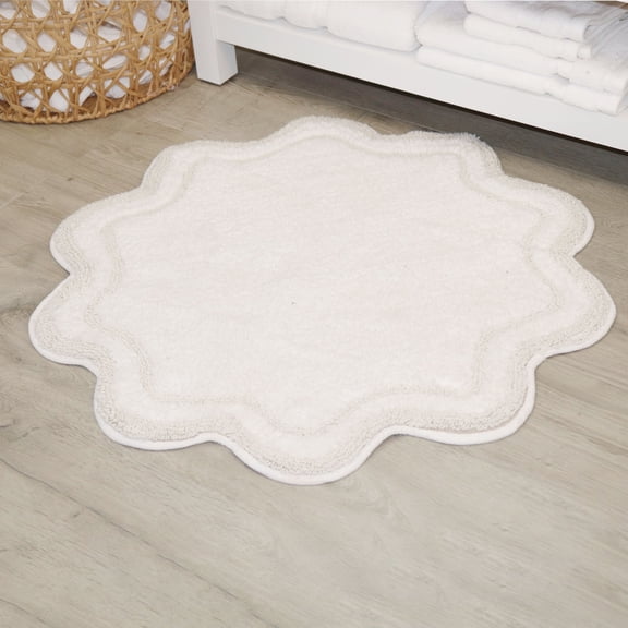 Home Weavers Allure Collection 100% Cotton Round Bath Rug 30", Soft & Absorbent Circular Bathroom Mat, Non-Slip Backing, Quick Dry, Machine Washable Bath Rug for Floor, Tub & Shower, White