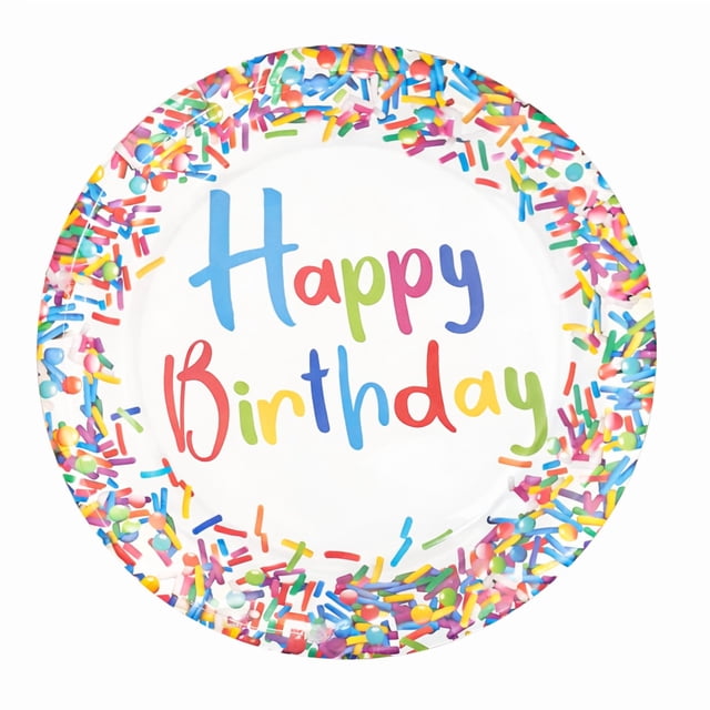 Fantastik Party Birthday Paper Plates 9 inch 8 Pcs, Colorful Sprinkles, Circle
