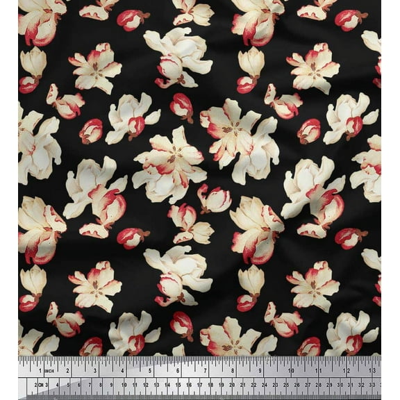 Soimoi Cotton Duck Fabric Magnolia Floral Print Sewing Fabric Yard 42 Inch Wide