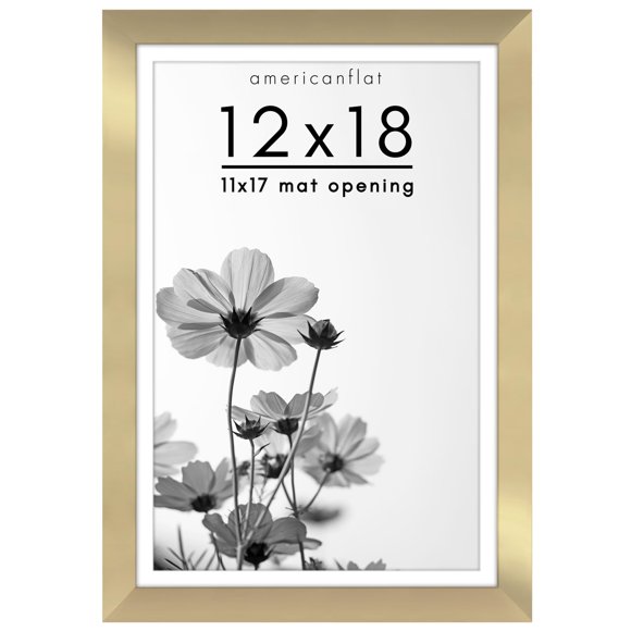 Americanflat 12x18 Poster Frame with Shatter-Resistant Glass - Use as 11x17 Frame with Mat or 12x18 Frame Without Mat - Hudson Collection - Wide Photo Frame for Wall display - Gold