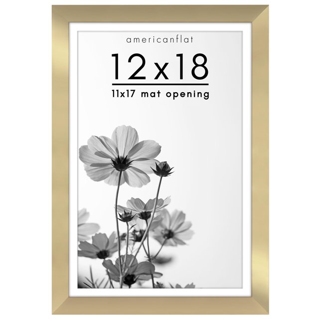 Americanflat 12x18 Poster Frame with Shatter-Resistant Glass - Use as 11x17 Frame with Mat or 12x18 Frame Without Mat - Hudson Collection - Wide Photo Frame for Wall display - Gold