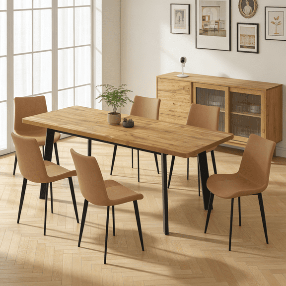 63.2"-78.9" Extendable Dining Table Set for 4-8 People,7 Piece Large Kitchen Table Set with 6 Chairs for Farmhouse, Dining Room,Living Room