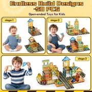 Magnetic Tiles, Construction Theme 50 PCS Magnetic Blocks, Montessori Learning Toys for 3 to 4 Year, Magnetic Construction Toys for Toddlers 3-6 Years Old, Educational Toys for Boys Girls