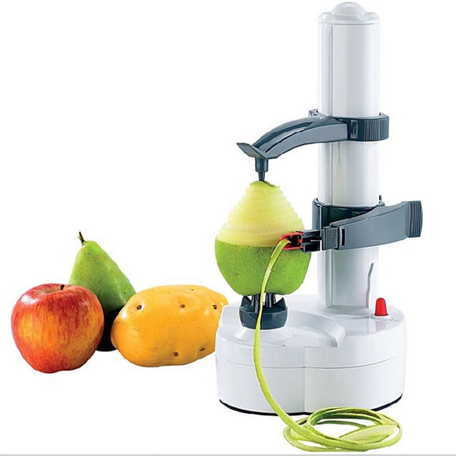Pelador eléctrico multifunción, pelador automático giratorio de manzanas y patatas, cortador de verduras, herramienta peladora (blanco)