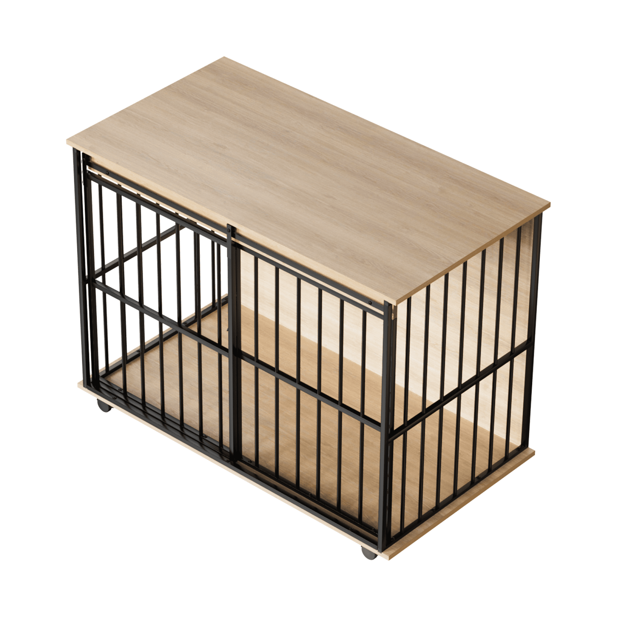 Leumius Dog Crate Furniture,Large-sized Dog Crate Wooden Dog Kennel Furniture for Medium to Large Dogs Black+Natural