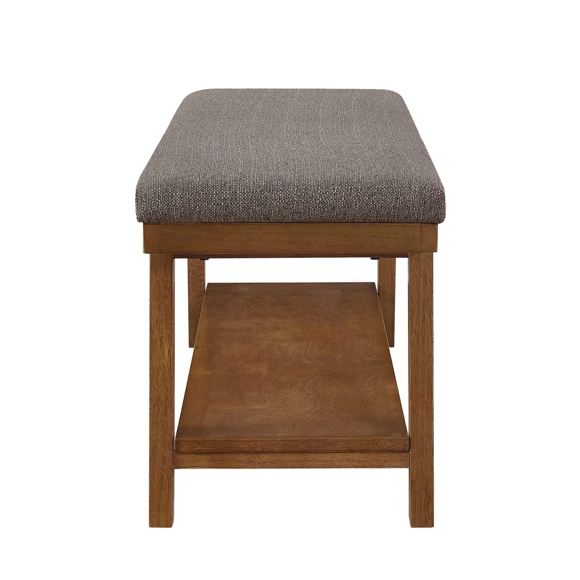Leumius Upholstered Bench with Storage Shelf,Modern Linen Fabric with Cushioned Seat for Bedroom, Entryway, Living Room,350 lbs Capacity,Granite