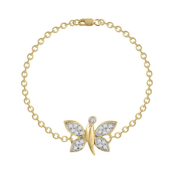 1/10 Carat Diamond Butterfly Chain Bracelet in 14K Yellow Gold (I1-I2 Clarity)