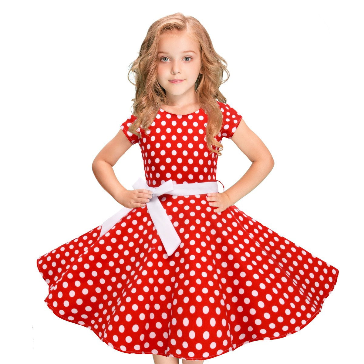 Girls Floral Dress Kids Summer Party Dresses Age 3~10 Years Swing Tea Polka Dot 