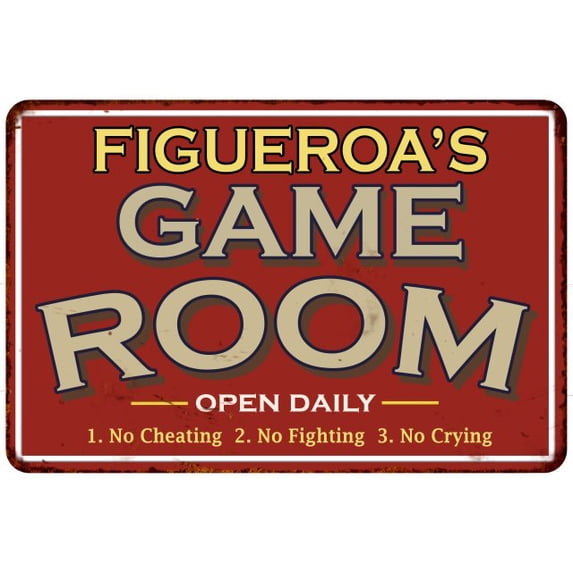FIGUEROA'S Game Room Sign Vintage Look 8 x 12 High Gloss Metal 208120001129