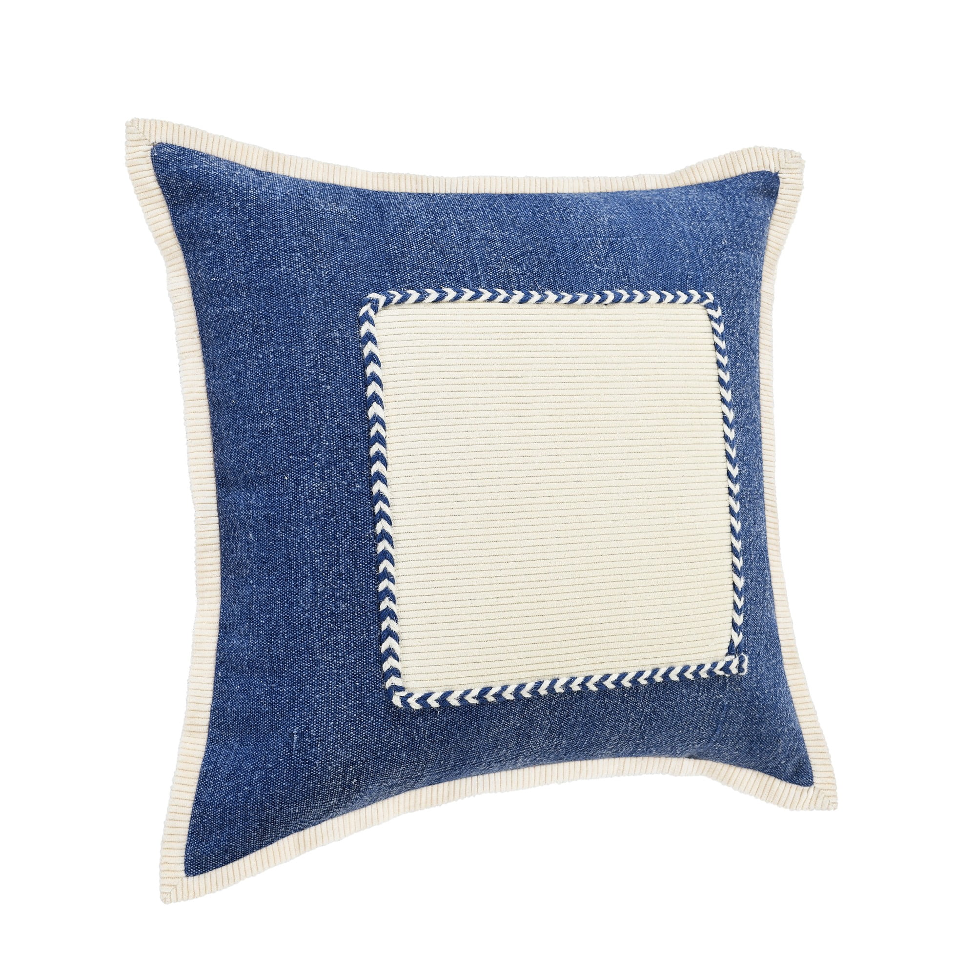 Laddha Home Designs Handwoven Geometric Throw Pillow Cover - 20" - Navy Blue and White