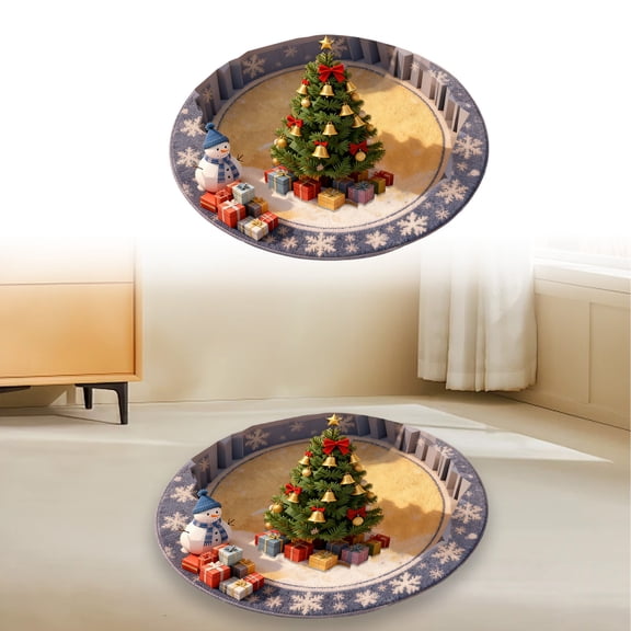 Christmas 3D Rug – Circular Optical Area Carpet, Holiday Decorative Floor Mat, Soft Fabric Cotton-Poly Blend, Enchanting Depth Pattern Design, Versatile Living Room & Bedroom Use, Festive Home Decor