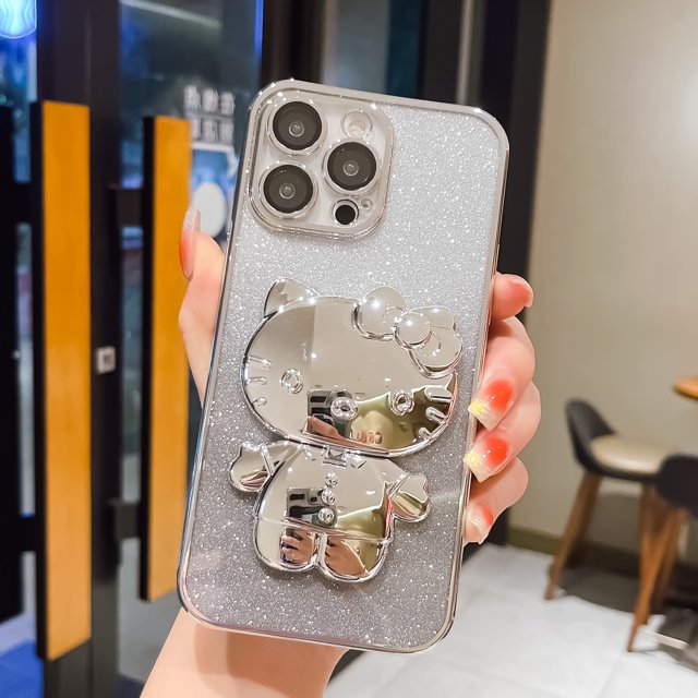 Funda de teléfono móvil de TPU con espejo de maquillaje 3D de Hello Kitty, Popular entre las chicas, con soporte para iPhone 14, 13, 12, 11 Pro max