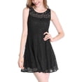 thumbnail image 3 of MODA NOVA Junior's Floral Lace Sleeveless Semi Sheer Flare Mini Dress, 3 of 7