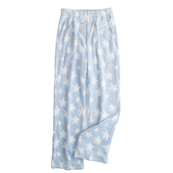 HKYNLAG Womens Fluffy Pajama Pants Flannel Fuzzy Fleece Cozy Lounge Pants with Pockets Winter Warm Pj Bottoms Sky Blue 2XL