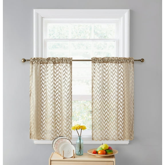 THD Herringbone Lace Sheer Rod Pocket Cafe Tiers - Set of 2