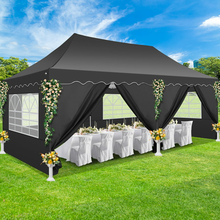 SANOPY 10' x 20' EZ Pop Up Canopy Tent Party Tent Outdoor Event Instant  Tent Gazebo with 6 Removable Sidewalls and Carry Bag, Black 