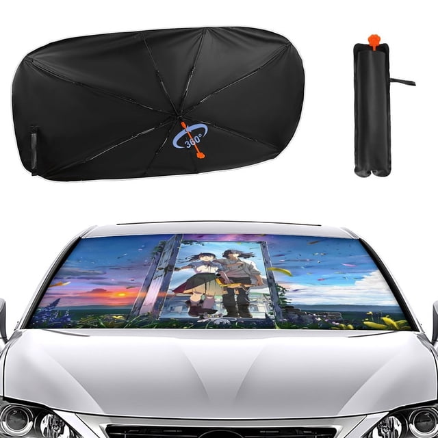 Suzume Sombrilla Solar para Auto - Protector de Parabrisas Plegable | Cortina Solar Delantero | Bloqueo UV y Aislamiento de Calor 133x73cm