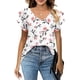 thumbnail image 3 of Blusa de manga con volantes Cuello en V Camisa de blusa holgada de manga corta de doble capa para dama Flor blanca S, 3 of 5