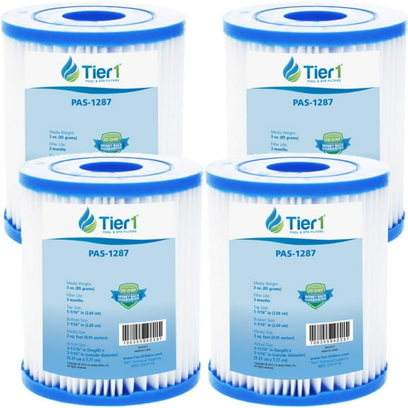 Tier1 Pool & Spa Filter Cartridge 4-pk | Replacement for E Intex E 59904, Unicel C-3302, Filbur FC-3751, Pleatco PIN3PAIR and More | 3 sq ft Pleated Fabric Filter Media