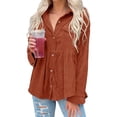 thumbnail image 3 of Women Long Sleeve Corduroy Peplum Shacket Jacket Button Down Babydoll Shirts Oversized Casual Blouses Tops, 3 of 6