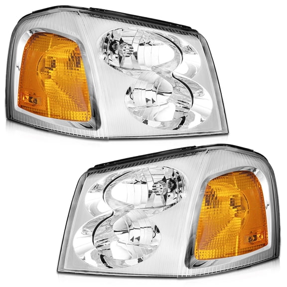 WEELMOTO headlights for 2002-2009 GMC Envoy/ 02-06 GMC Envoy XL / 2004-2005 GMC Envoy XUV Headlamp Replacement Chrome Housing Amber Reflector Driver & Passenger
