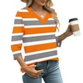 thumbnail image 3 of CLOISE 3/4 Sleeve Tops for Women V Neck Shirt Striped Pullover Blouses Casual Fall Winter Clothes Orange L, 3 of 8