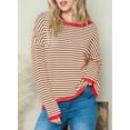 thumbnail image 5 of SHEWIN Women Sweater Stripe Knit Pullover Tops Holiday Jumper Crewneck Sweaters Long Sleeve Casual Knitted Fall Tops, 5 of 9